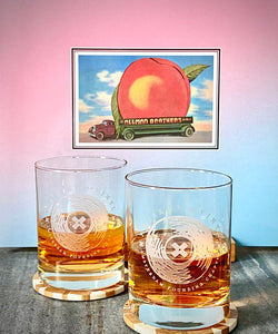 'Have a Drink On Me'-  Two Carved 'Whiskey and Vinyl' Logo Glasses-Limited Edition