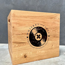 Load image into Gallery viewer, &#39;Whiskey and Vinyl Amsterdam&#39;  Laser Engraved 12 Inch Oiled Oak Vinyl Record Storage Box